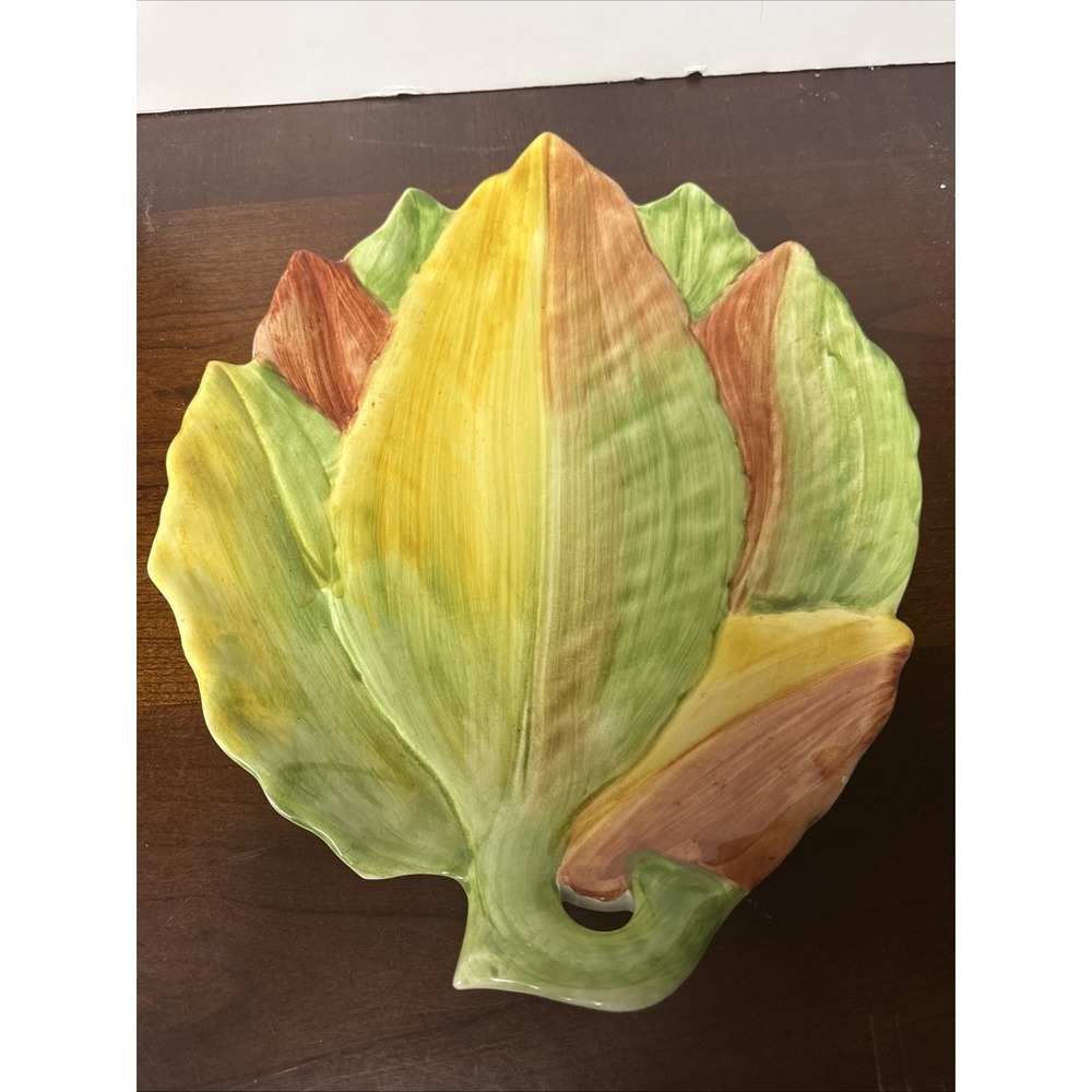Hand painted Made Italy 11 1/2" Platter Plate leaf platter autumn platter